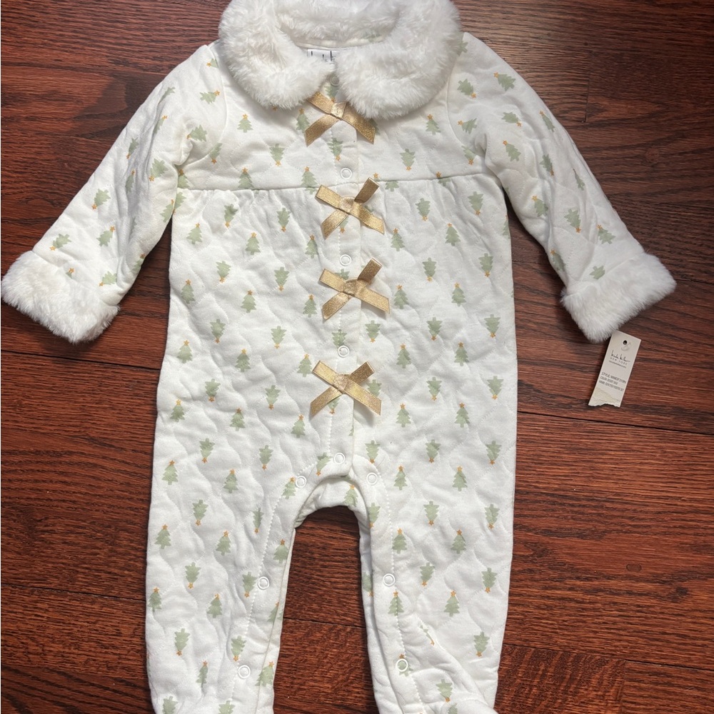 Nicole Miller Cozy White and Gold Baby Footed One Piece